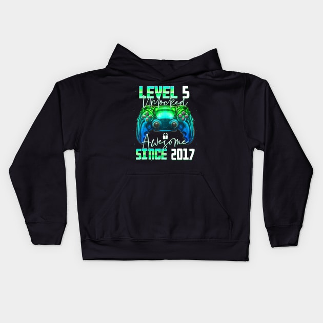 Level 5 Unlocked Awesome Since 2017 5Th Birthday Gaming Kids Hoodie by Zoe Hill Autism